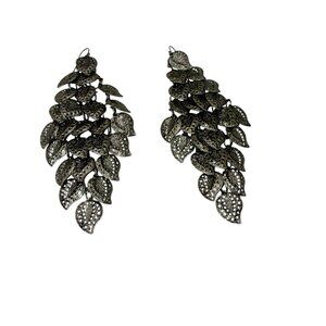 BOHO Silver Articulating Open Cut Out Leaf Feather 3.5" Fun Dangle Earrings